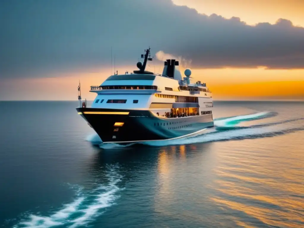 Pesca de lujo al atardecer en crucero exclusivo Pesca deportiva en cruceros de lujo: Anglers elegantes pescando en un lujoso barco al atardecer