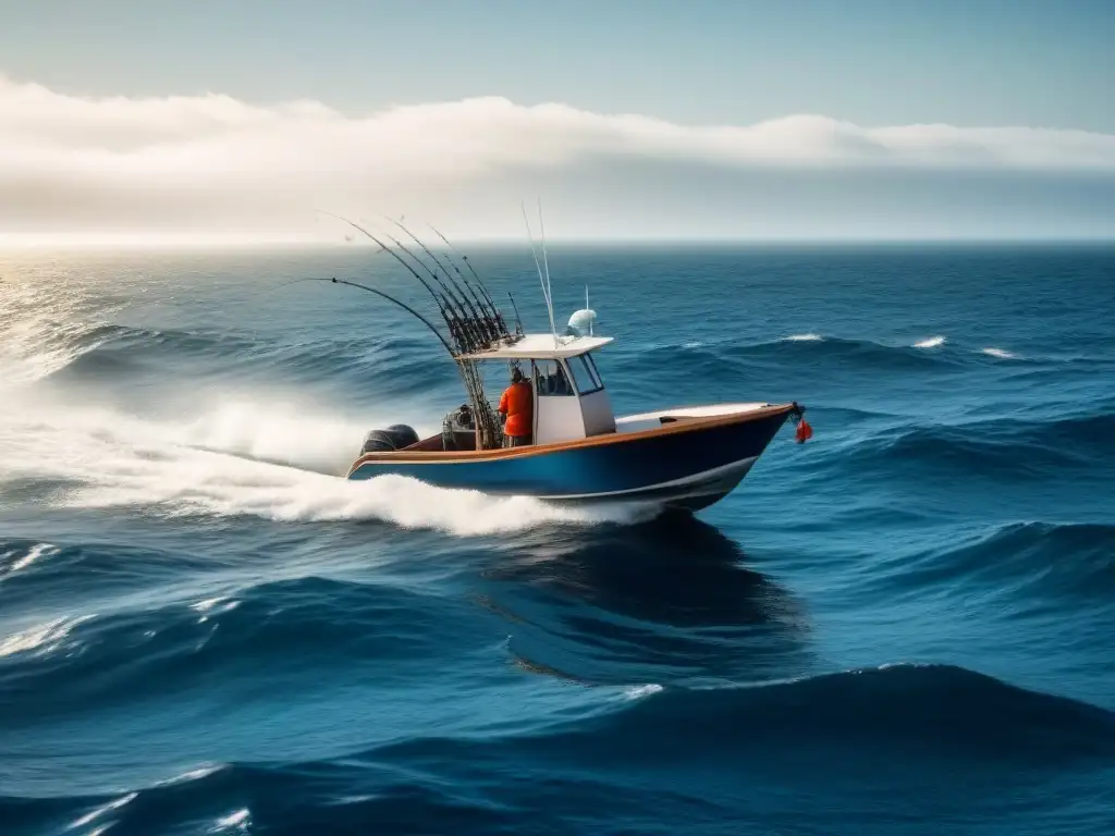 Un pescador experto prepara pescado fresco en un bote, mostrando técnicas de pesca para supervivencia en el mar