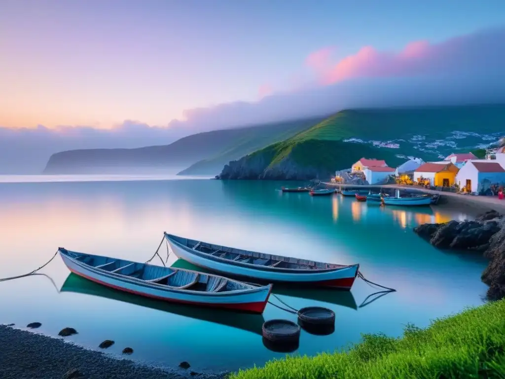 Pintoresco pueblo costero al atardecer, armonía entre comunidad y entorno marítimo