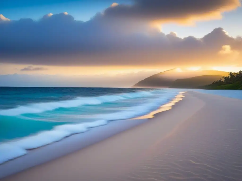 Playa virgen al amanecer con impacto visual industria cruceros paisajes