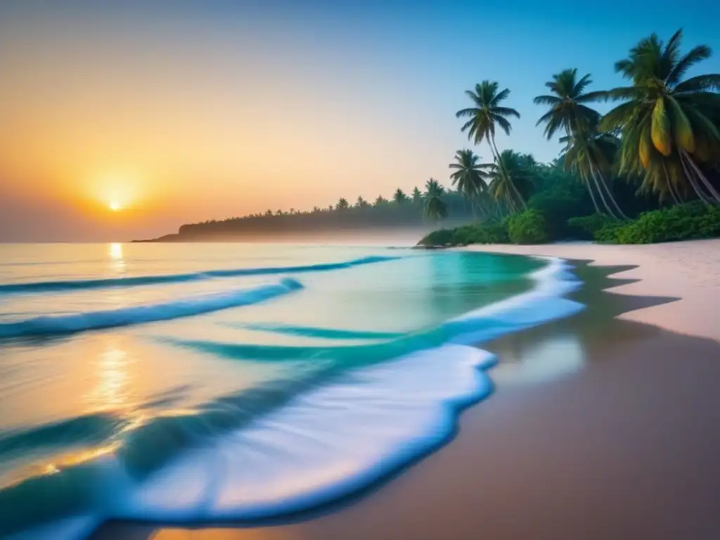 Playa secreta con aguas turquesa, arena blanca y palmeras