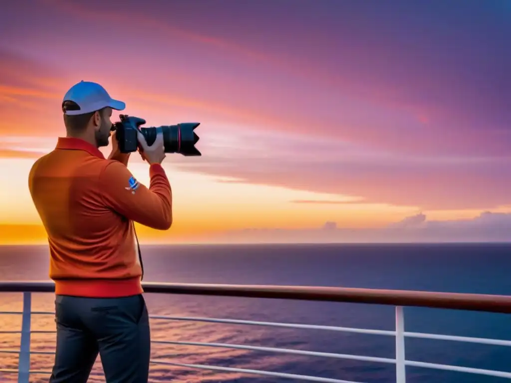 Fotógrafo profesional capturando un atardecer marítimo inolvidable Profesional captura atardecer en crucero, Fotografías profesionales para turismo marítimo