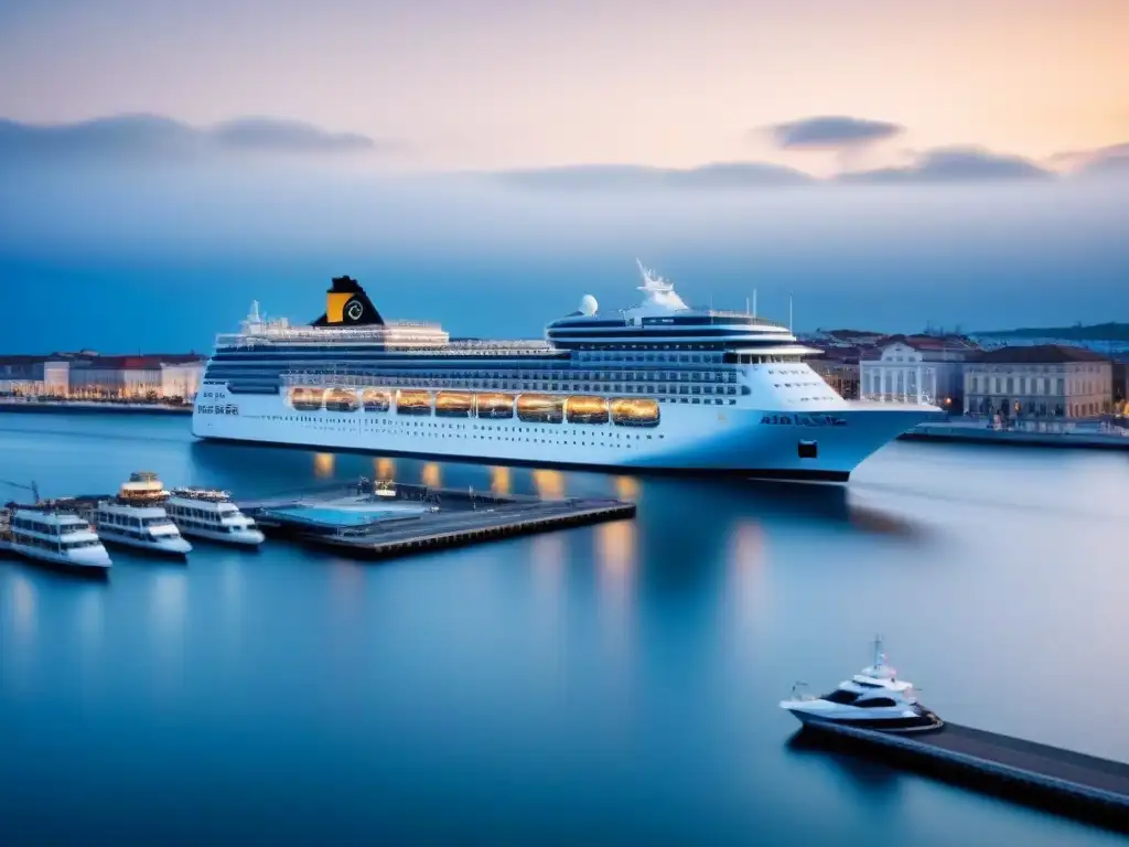 Un puerto bullicioso con un majestuoso crucero, simbolizando el impacto económico de los cruceros locales