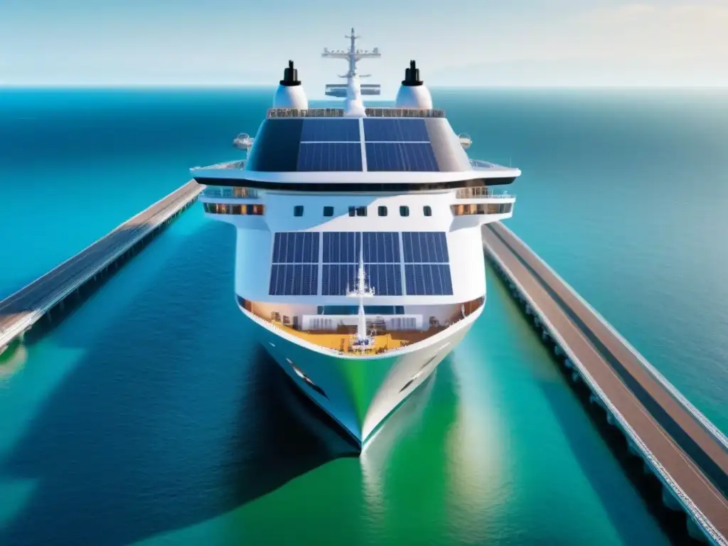 Un puerto sostenible futurista con un crucero ecológico innovador y energías renovables