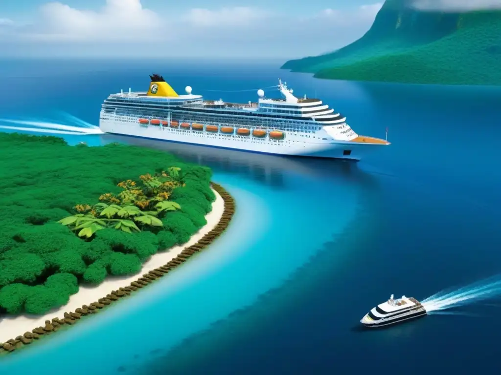Un puerto tropical con un crucero sostenible y actividades ecoamigables