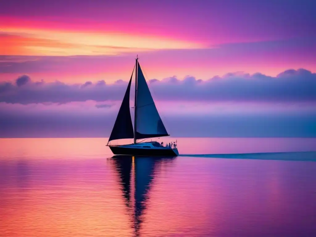 Puesta de sol serena en el mar: belleza y tranquilidad Puesta de sol serena en el mar, con tonos naranjas, rosas y morados