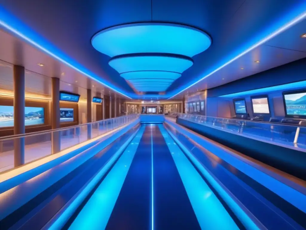 Diseño interior de crucero moderno y seguro con control de multitudes Rediseño de espacios en cruceros con control de multitudes y medidas de salud, en un interior moderno y elegante