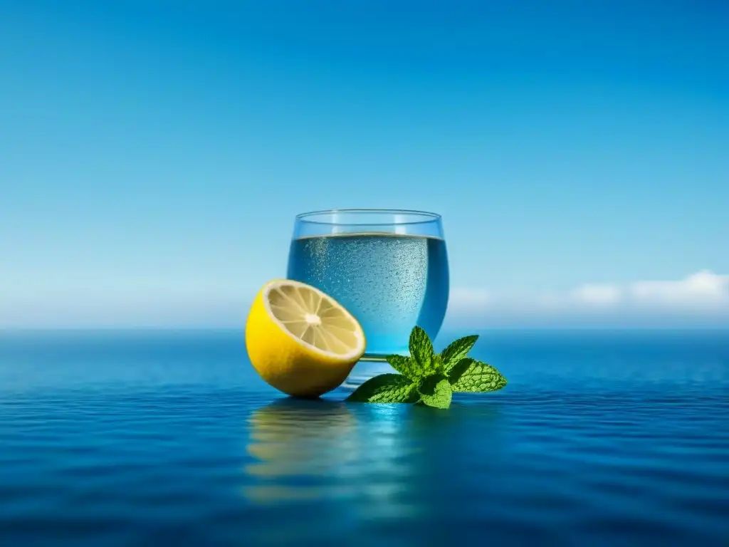 Refrescante agua con limón y menta en crucero