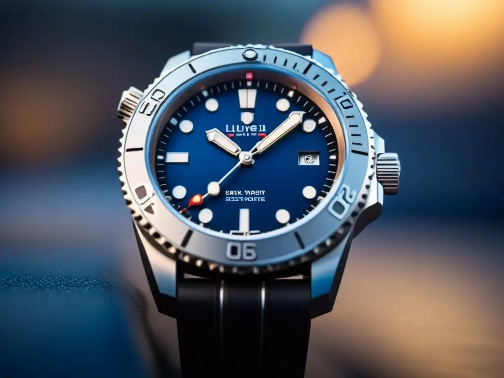 Reloj de buceo moderno con detalles lumínicos en azul profundo