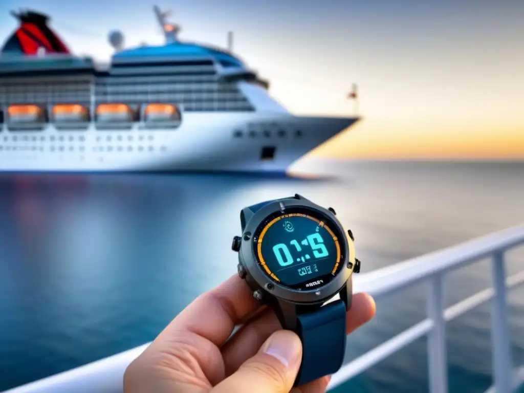 Relojes inteligentes impermeables para cruceros, con brújula y GPS, en cubierta de lujo bajo cielo azul