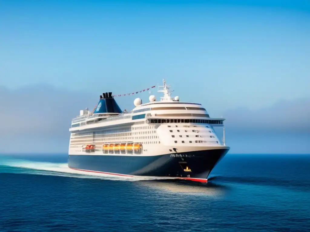 Reserva segura crucero turismo marítimo: un crucero elegante navegando en aguas tranquilas bajo un cielo azul claro