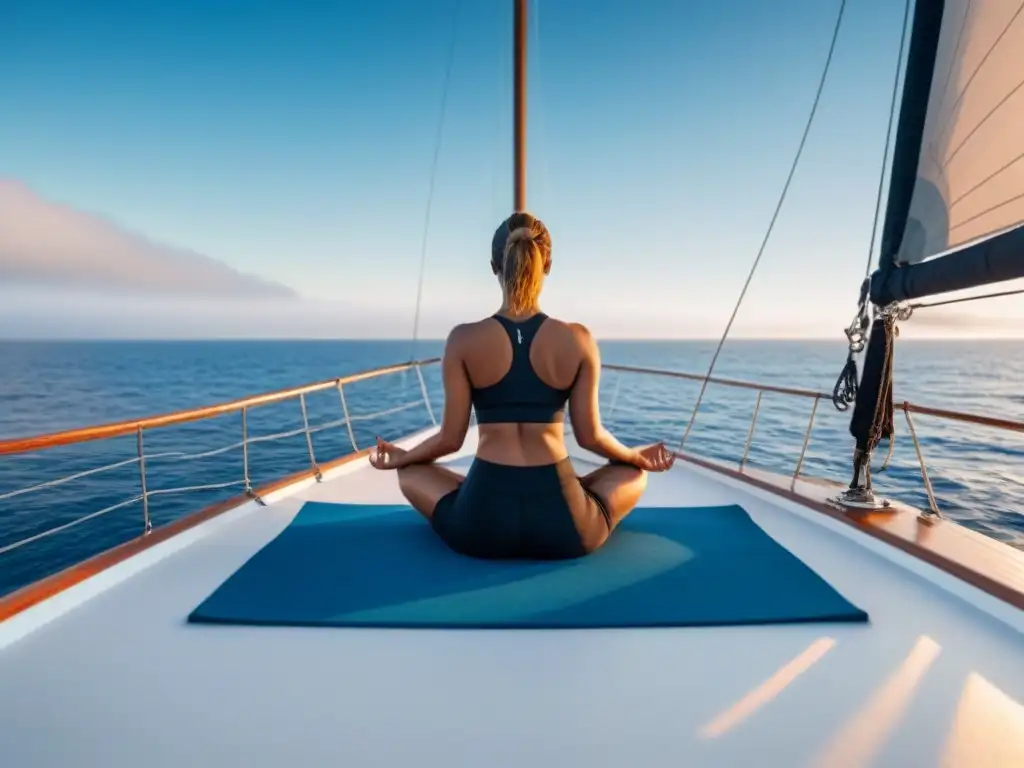 Retiro de yoga en el océano: serenidad y transformación en un velero, practicando posturas de yoga en armonía con la naturaleza