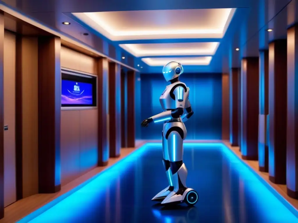 Un robot de limpieza revolucionario en un crucero, incorporando innovación y higiene en su diseño vanguardista