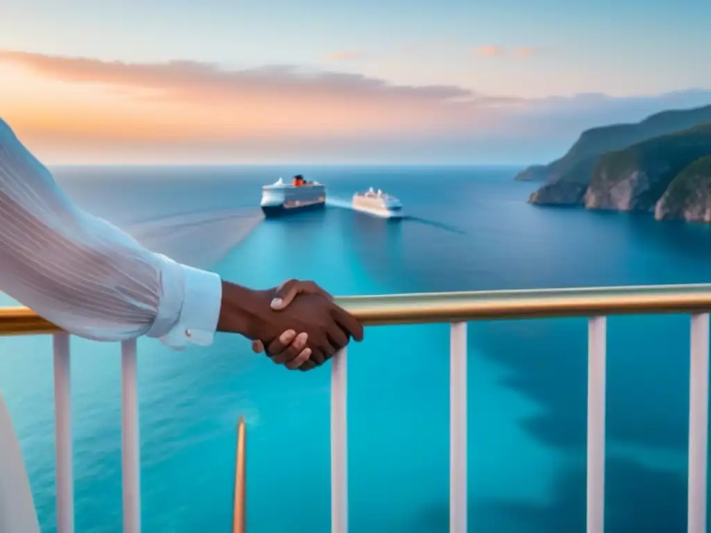 Romance en el mar: pareja disfrutando en un crucero de lujo al atardecer