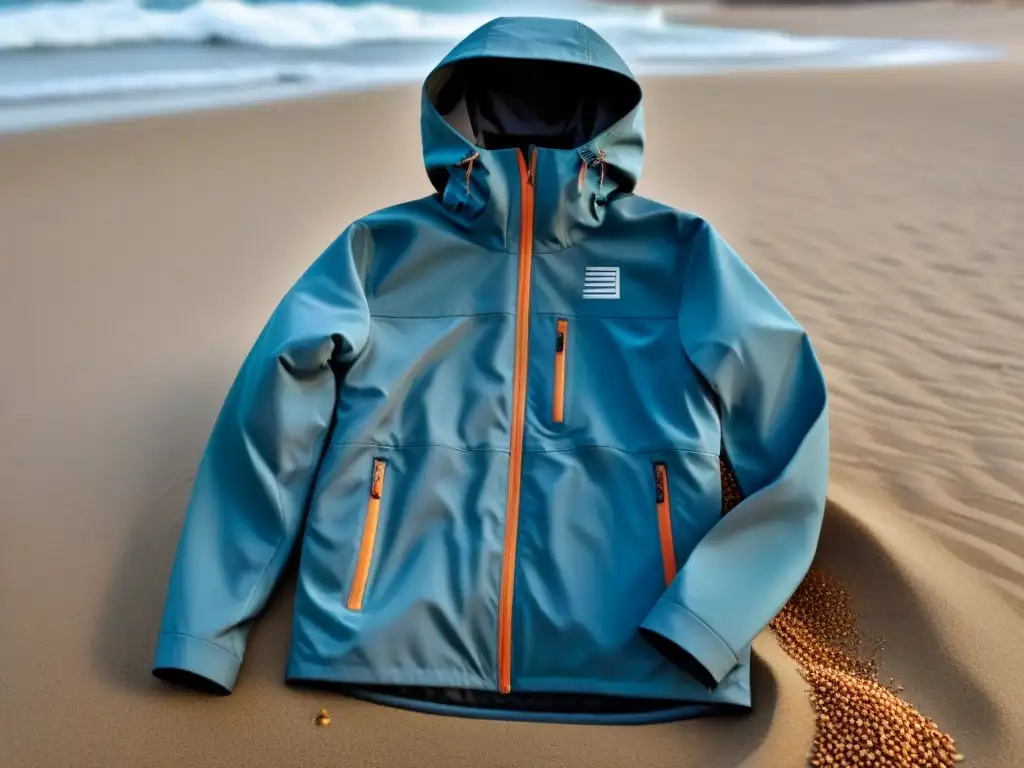 Un romántico y moderno jacket impermeable protegiendo de arena y sal en la playa