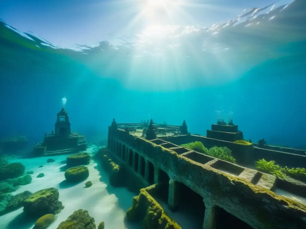 Ruinas sumergidas de Port Royal, Jamaica, Sitio Patrimonio Marítimo UNESCO, iluminadas por el sol en aguas caribeñas