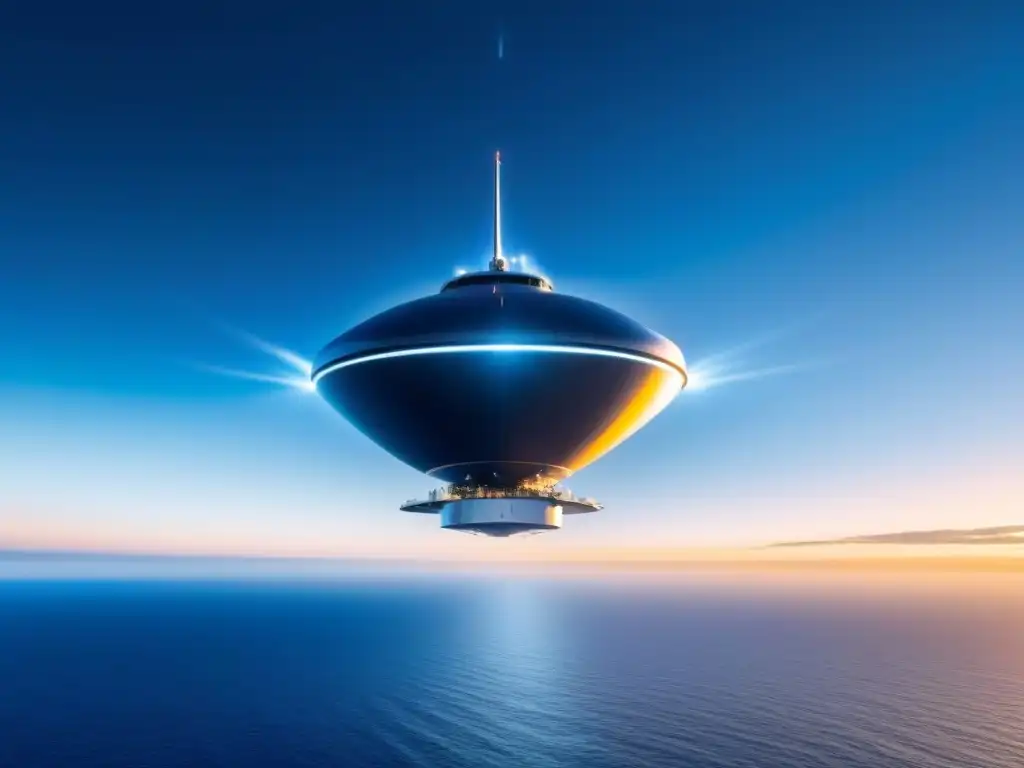 Un satélite futurista emitiendo señales sobre un crucero en el mar