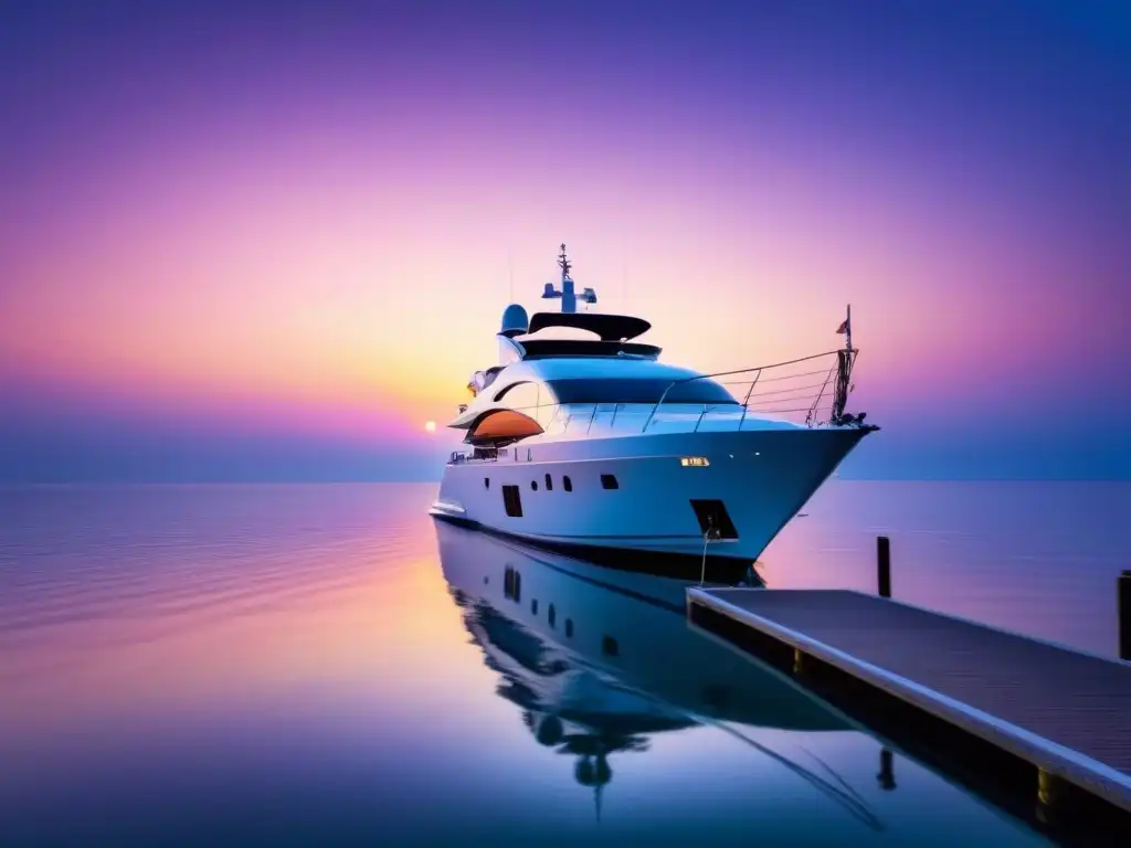 Yate de lujo al amanecer: exclusividad y serenidad en el mar Amanecer sereno sobre el mar con yate de lujo al fondo, transmitiendo exclusividad y tranquilidad