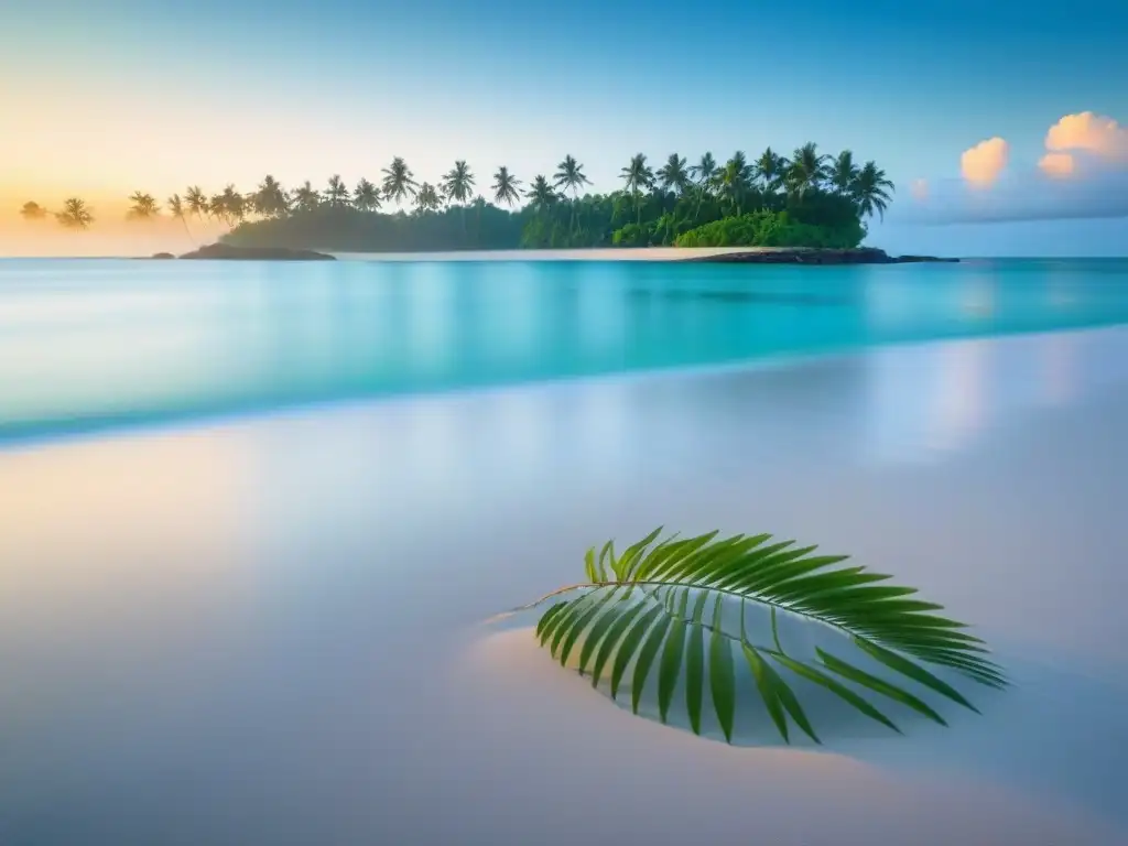 Amanecer sereno en playa prístina, aguas turquesa y luz dorada