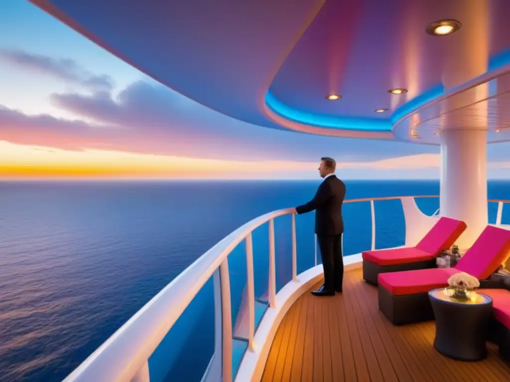 Servicio concierge de lujo en crucero al atardecer, elegancia y exclusividad en alta mar