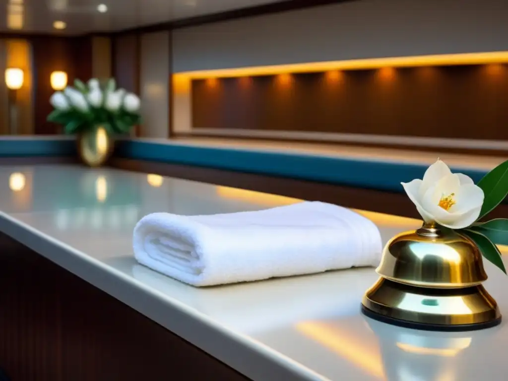 Servicios de concierge en cruceros: Imagen lujosa y serena de un escritorio en un crucero de lujo con detalles elegantes