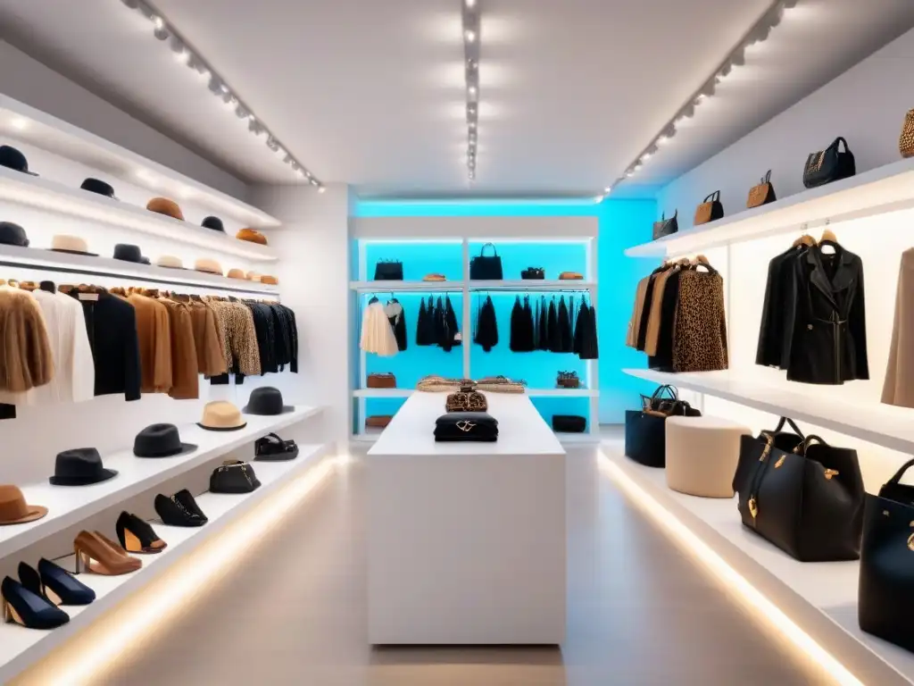 Boutique de lujo en Ibiza: moda exclusiva y elegancia bohemia Shopping de lujo en Mediterráneo: Boutique de alta gama en Ibiza con moda exclusiva y sofisticada, clientes elegantes explorando con estilo
