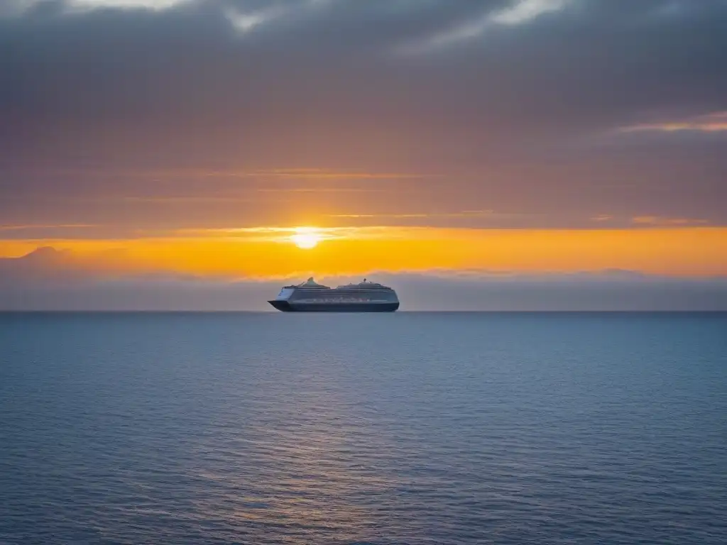 Silueta de un majestuoso crucero en un océano al atardecer