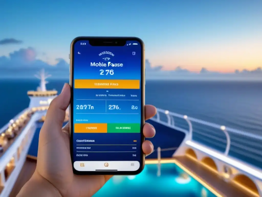 Un smartphone moderno muestra un pase de abordar digital en un lujoso crucero