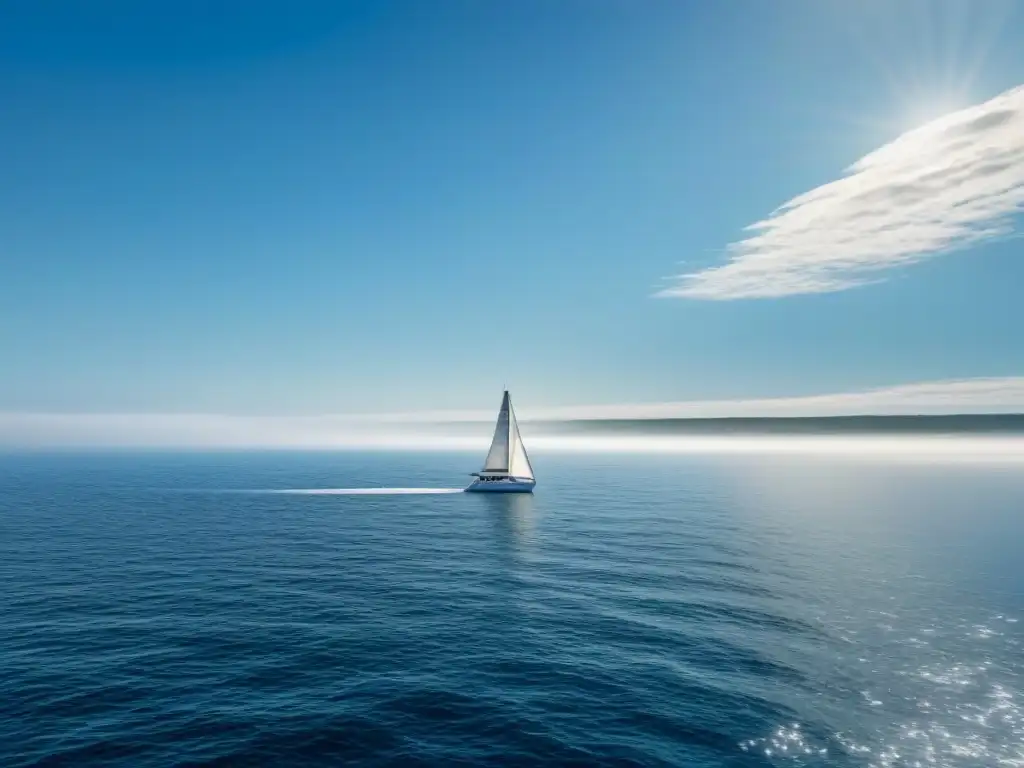 Un solitario velero surca un océano tranquilo, reflejando la importancia de los mares en la globalización