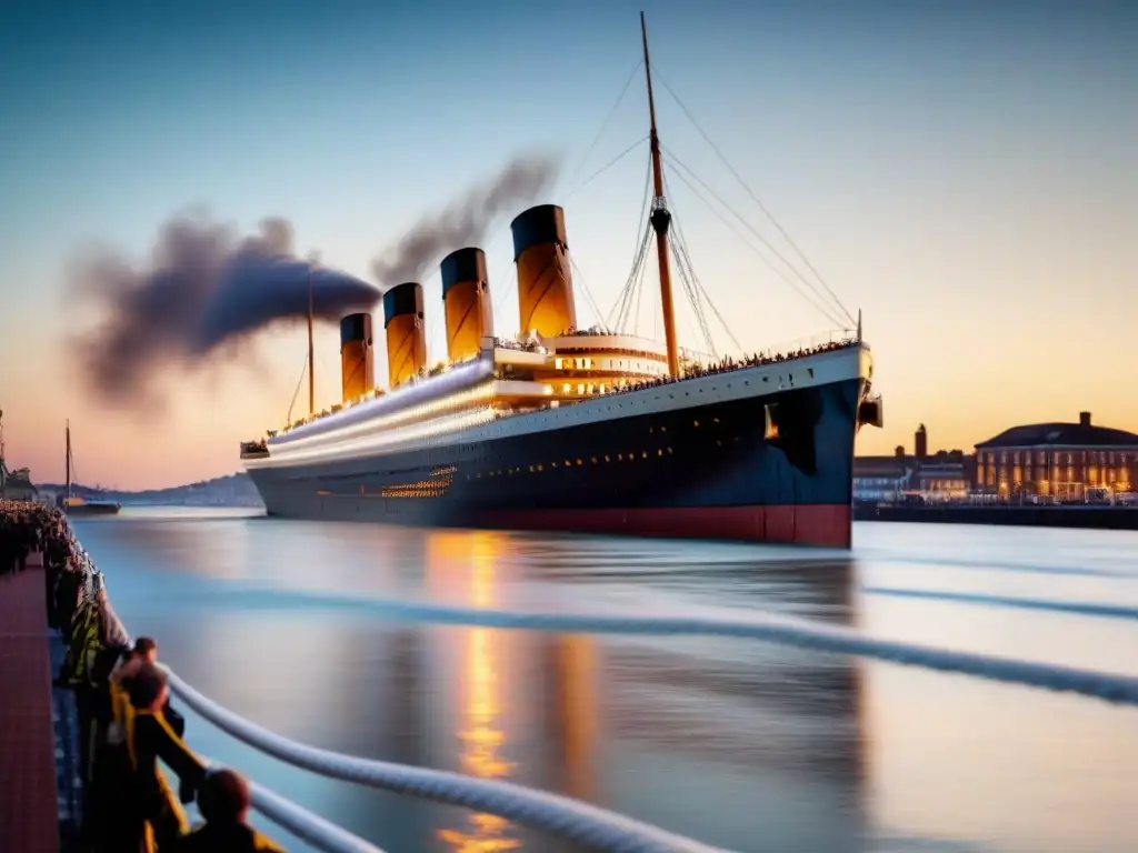 El RMS Titanic zarpa de Southampton en 1912, mostrando su icónico diseño de cuatro chimeneas