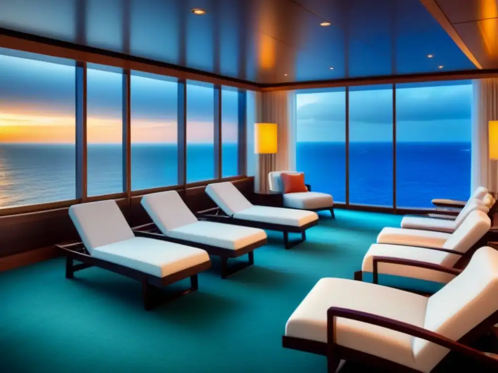 Spa de diseño de cruceros para bienestar con vista al mar y ambiente sereno