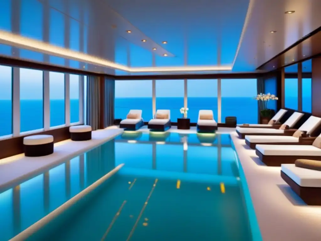 Spa de lujo en un crucero: muebles modernos, iluminación suave y vista al mar