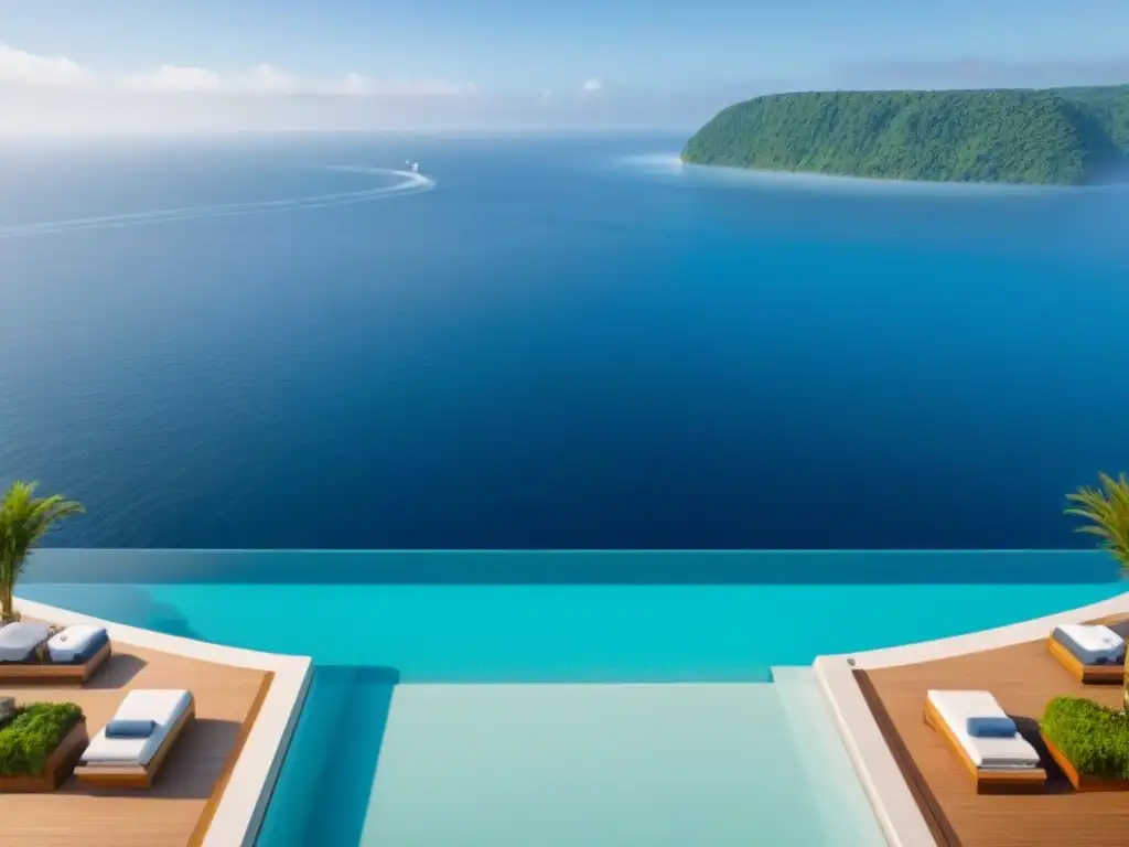 Un spa de lujo en un crucero, con piscina infinita y vistas al mar