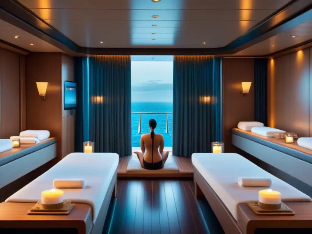 Un spa de lujo en un crucero, con toallas suaves y decoración relajante