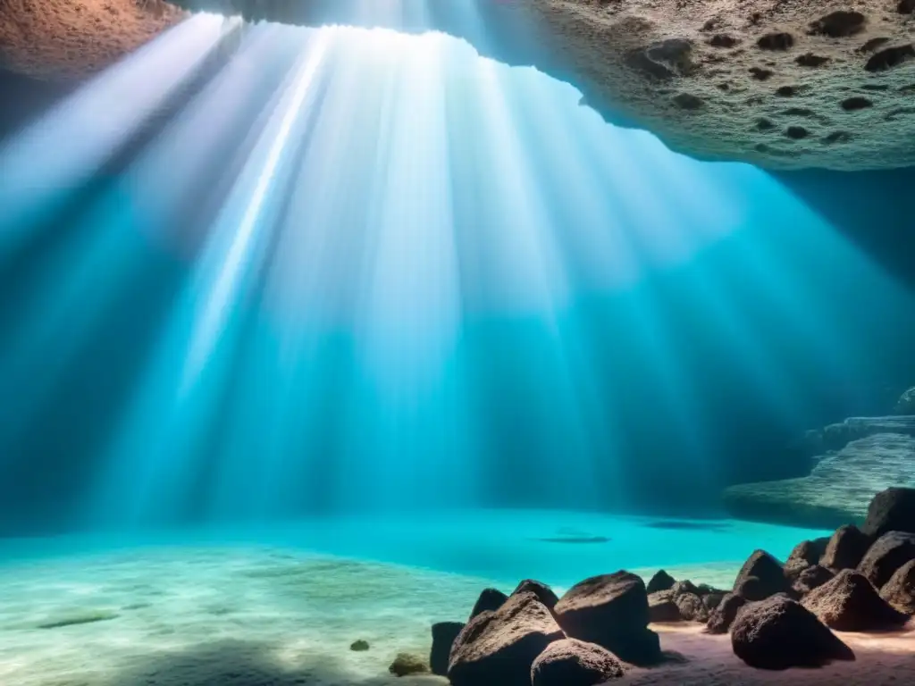 Explora la fotografía submarina en cenotes: un mundo de luz y sombras en un cenote cristalino