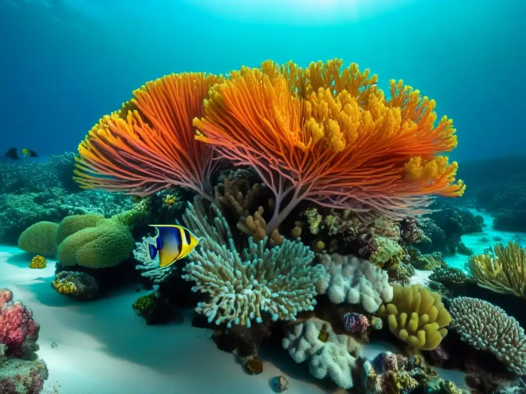 Sumérgete en la belleza de un arrecife de coral vibrante con peces coloridos en aguas turquesa cristalinas