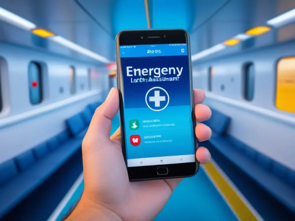 Aplicaciones de salud y seguridad en cruceros: tu guía tecnológica Teléfono inteligente con aplicaciones de salud y seguridad para cruceros en azul calmante
