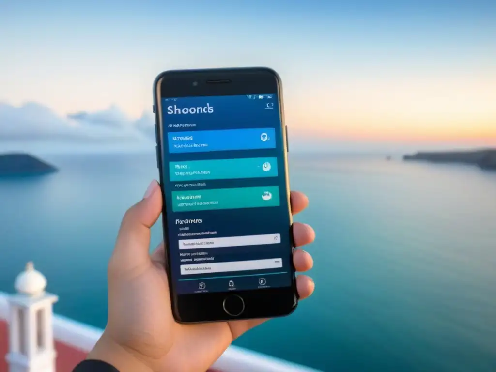 Teléfono moderno con las mejores apps para planificar cruceros en pantalla vibrante