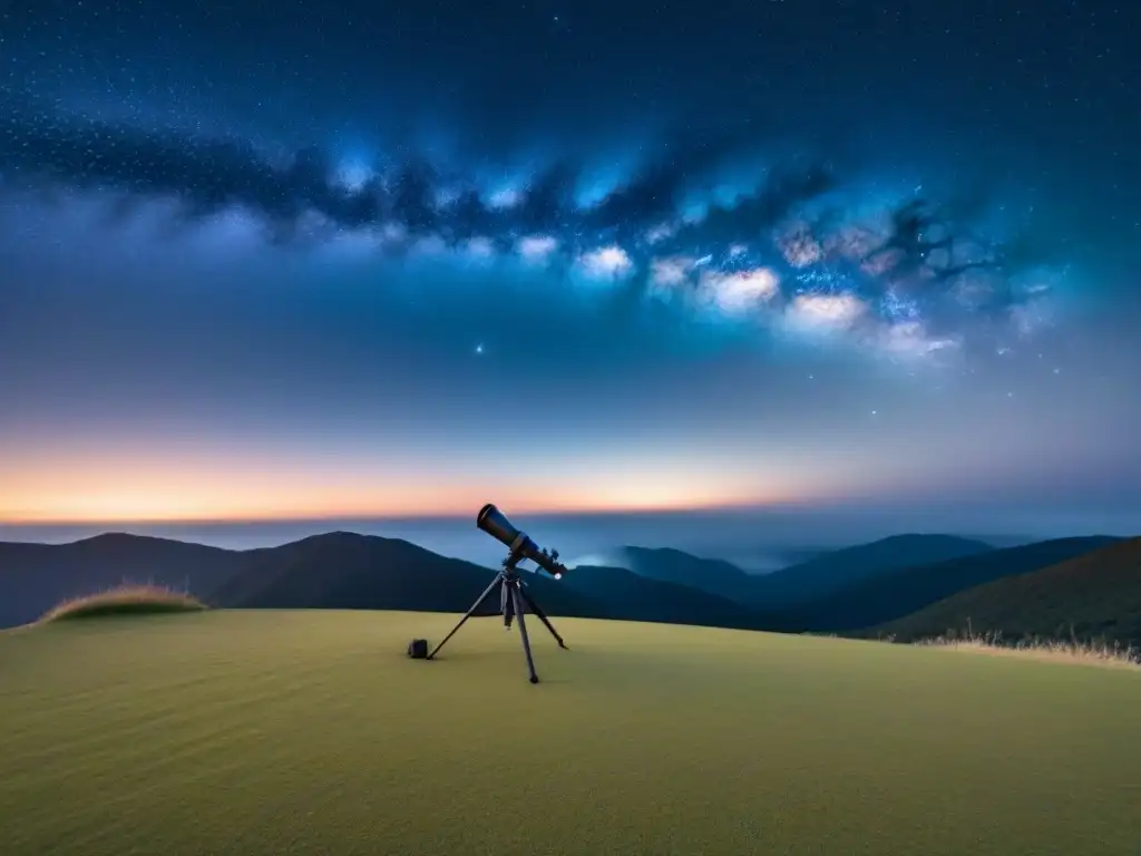 Un telescopio moderno en la navegación marítima, bajo un cielo estrellado con la Vía Láctea de fondo