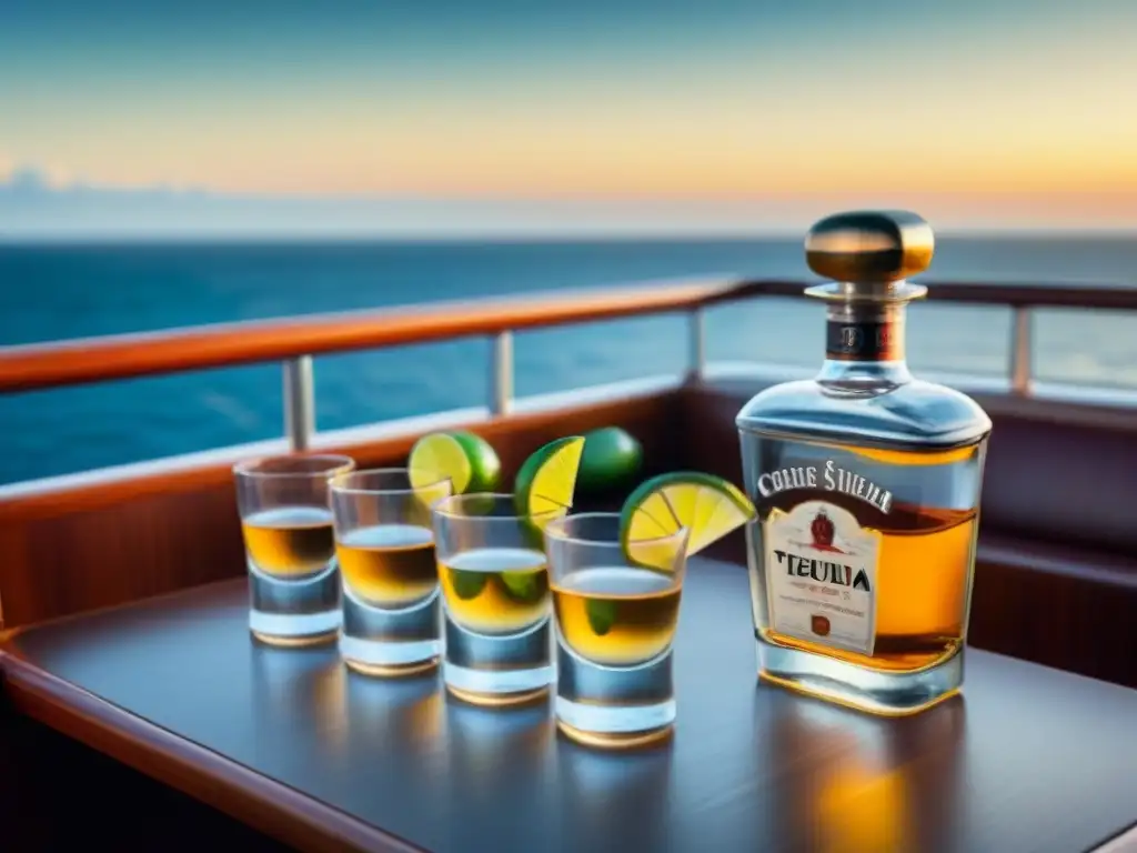 Degustación de tequila en un elegante crucero al atardecer en México