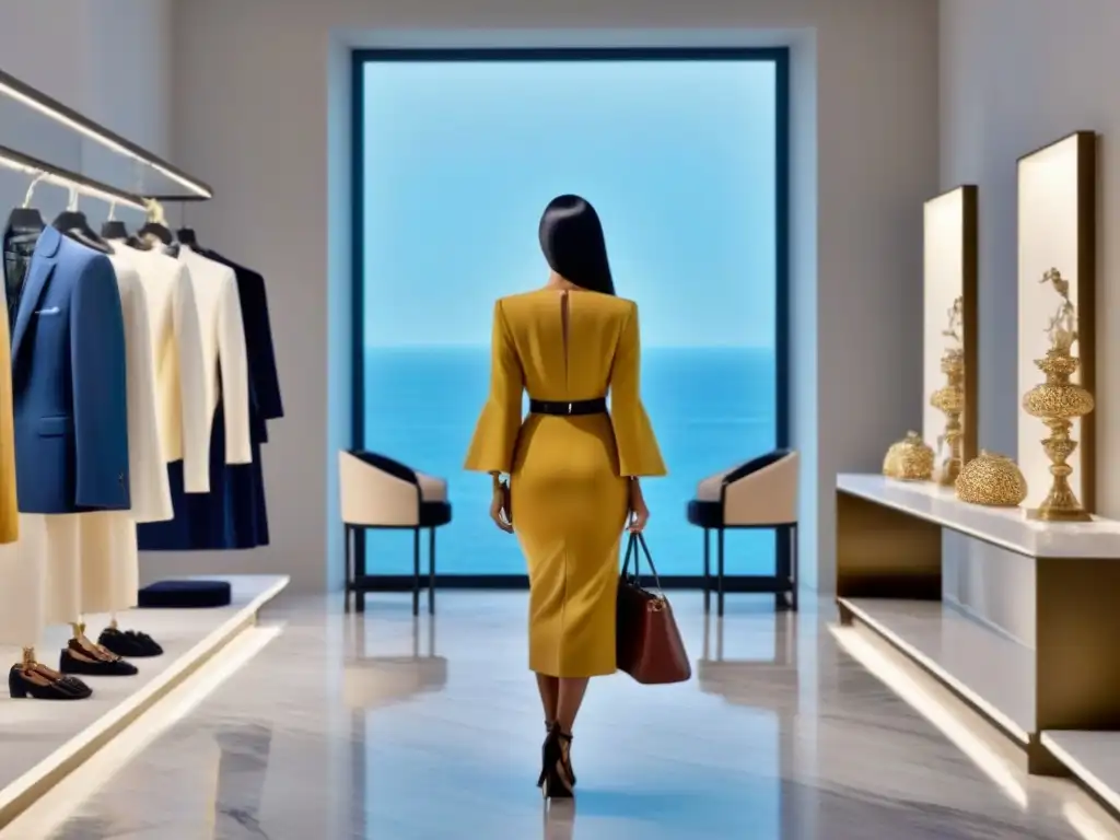 Boutique de lujo mediterránea: moda y elegancia Tienda de lujo en Mediterráneo con moda elegante y decoración sofisticada