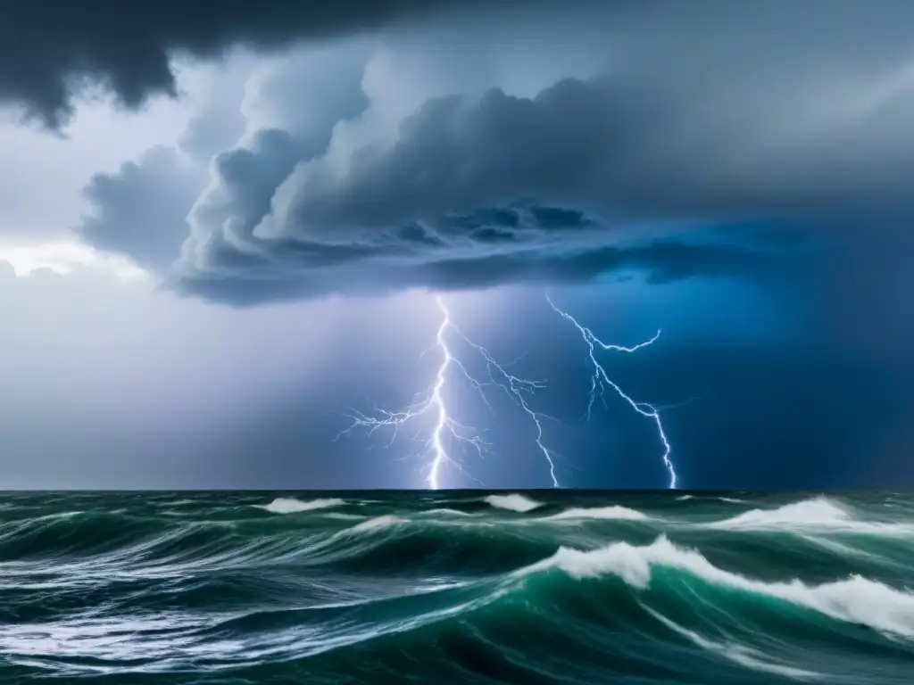 Fotografiando tormentas marítimas extremas: Potente tormenta marina con nubes oscuras y aguas turbulentas