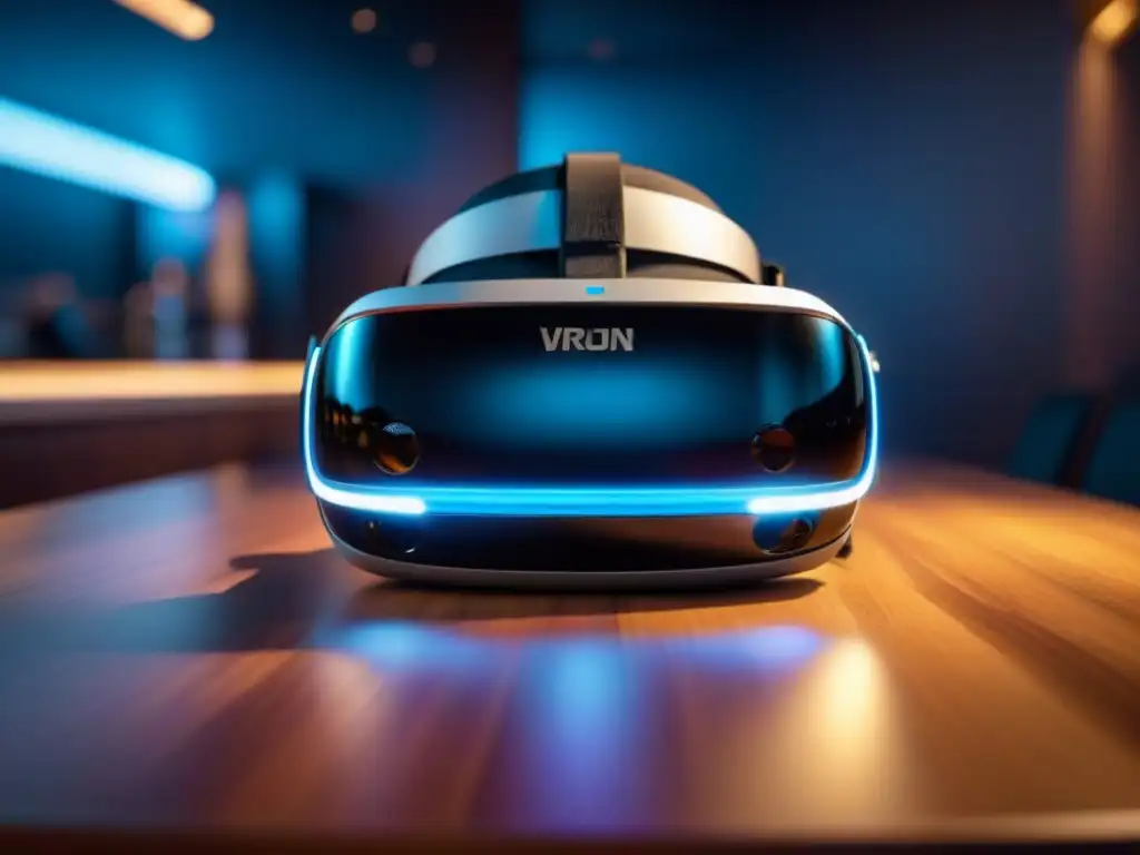 Inmersión total en la realidad virtual en cruceros con este headset futurista sobre una mesa de madera