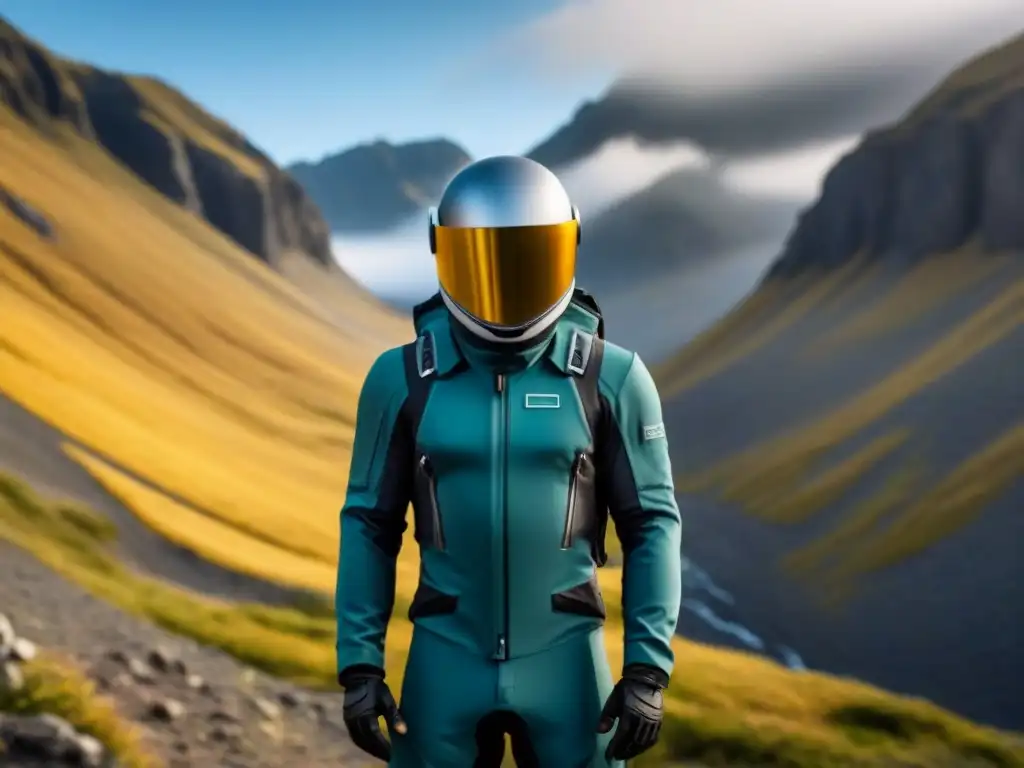 Un traje futurista impermeable con tecnología avanzada, ideal para exploradores modernos