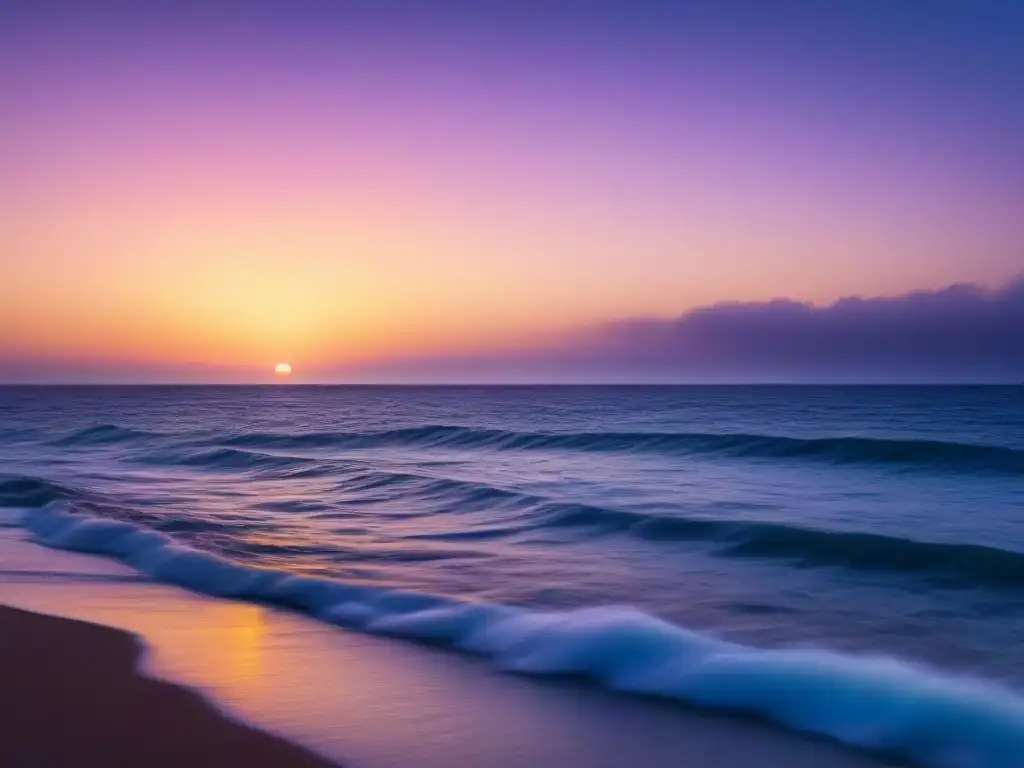 Una tranquila puesta de sol sobre el mar, perfecta para aventuras marítimas ecológicas