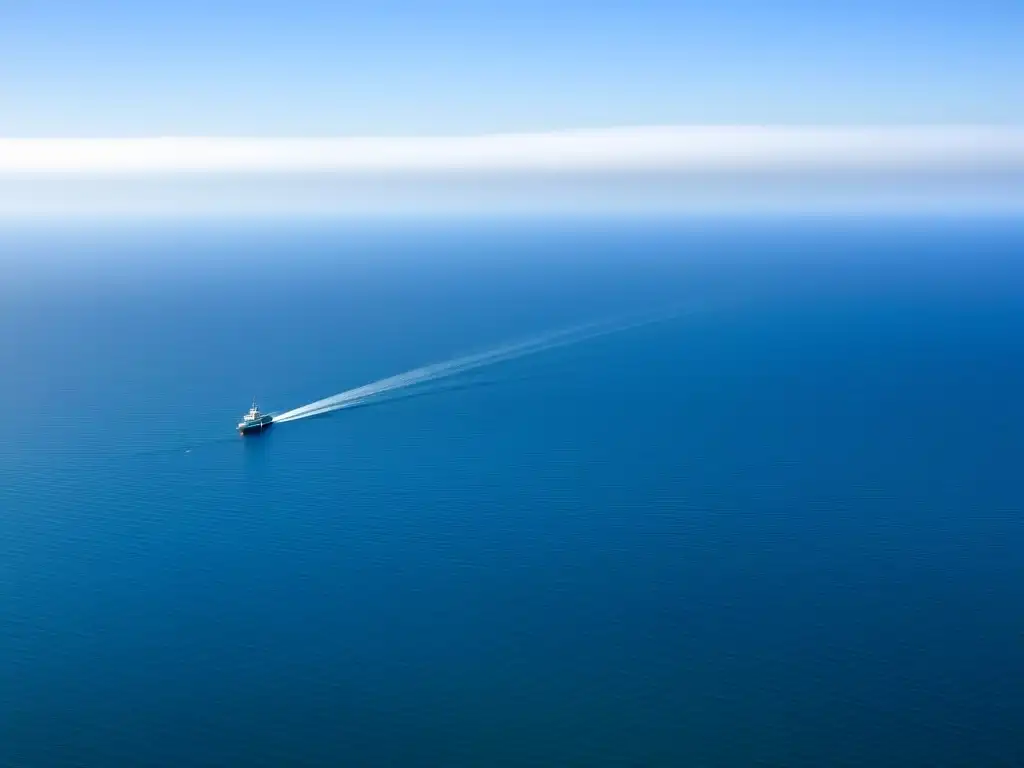 Tranquila vista del vasto océano con un barco solitario navegando, transmitiendo seguridad cibernética en turismo marítimo