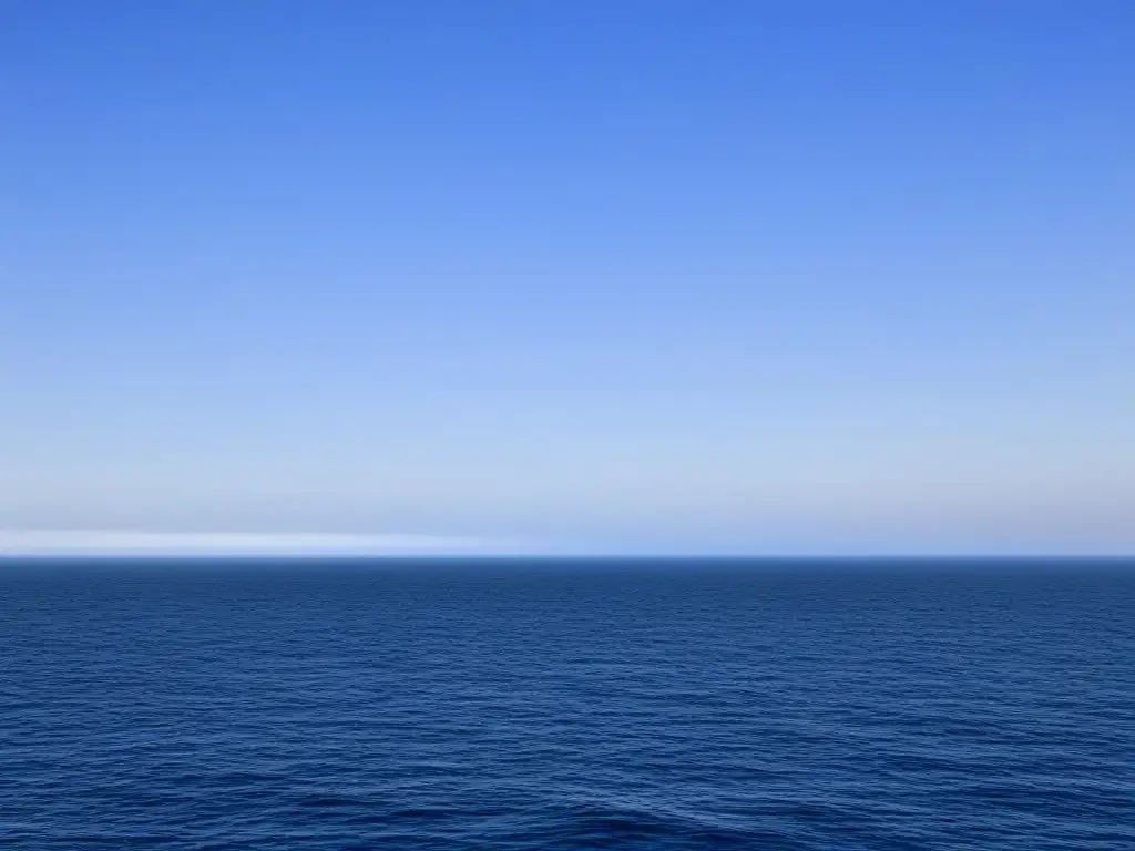 Tranquilidad en alta mar con un crucero en el horizonte, simbolizando la importancia de los primeros auxilios marítimos cruceros