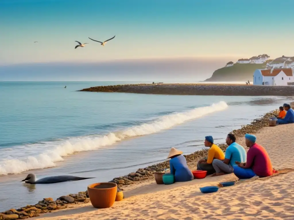 Un tranquilo atardecer en una comunidad costera, donde se realizan costumbres culturales como la pesca, tejidos y alfarería