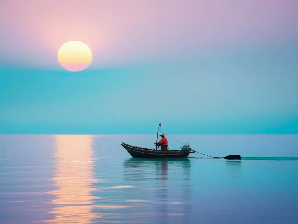 Un tranquilo barco pesquero en un océano turquesa, reflejando el desarrollo local y el turismo marítimo sostenible