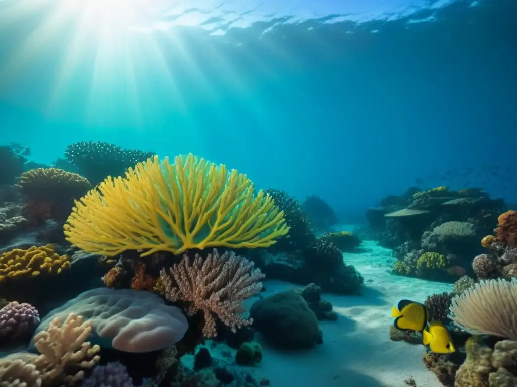 Un tranquilo y colorido arrecife de coral, con peces y vida marina, destaca la importancia de preservar nuestros océanos